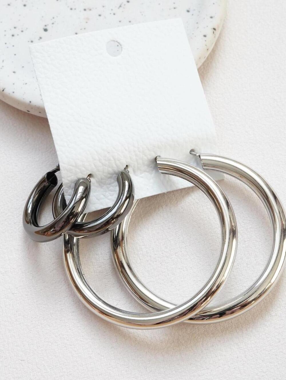 Free People Classic Tube Hoop Earring Set Silver Combo